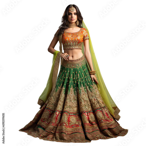 Lehenga Choli hd image white background, Isolated on transparent PNG background, Generative ai photo