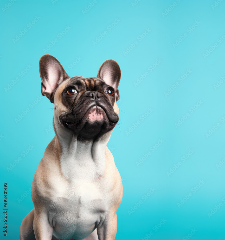 Portrait of Happy puppy dog smiling.studio shot of a cute dog on colour background
