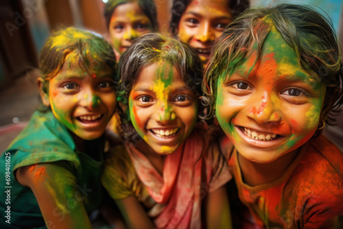Indian children playing color on holi festival