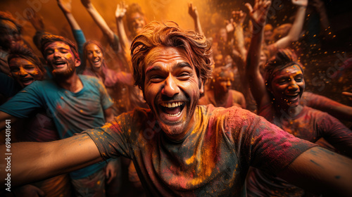 People at holi festival, covered with colorful powder