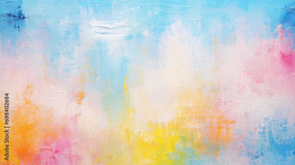Soft pastel hues of pink, blue, and yellow blend together on canvas, creating a dreamy abstract background with a serene vibe.