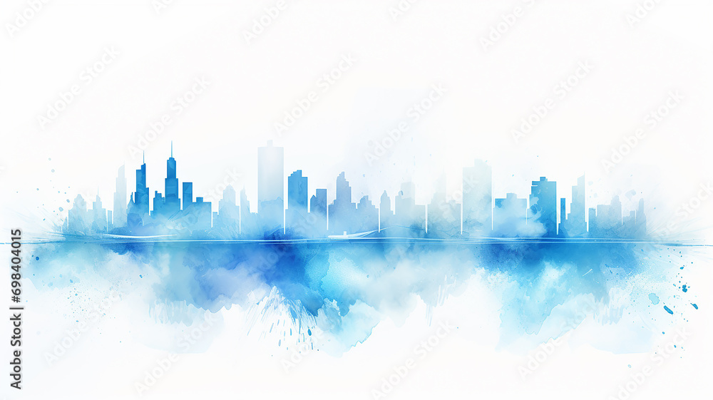 Φωτογραφία blue silhouette of the city, watercolor illustration on a white background, city