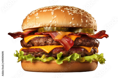 Delicious Bacon Cheeseburger Display Isolated on Transparent Background