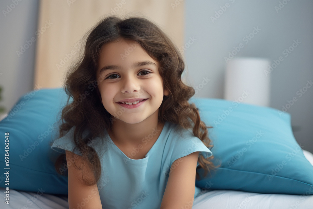 Cute indian little girl smiling while relaxing on bed Cute indian little girl smiling while relaxing on bed