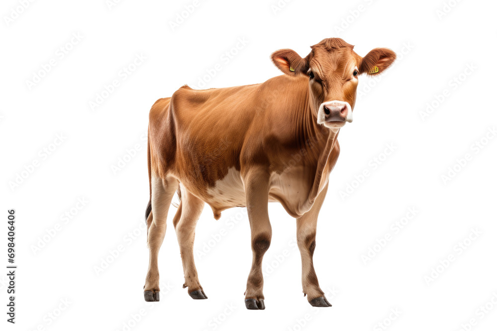 Grazing Cow in Pasture Isolated on Transparent Background