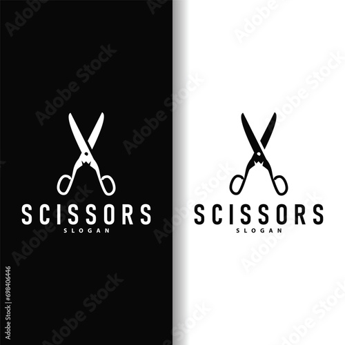 Scissors logo design vintage old simple barber cutting tool black silhouette illustration