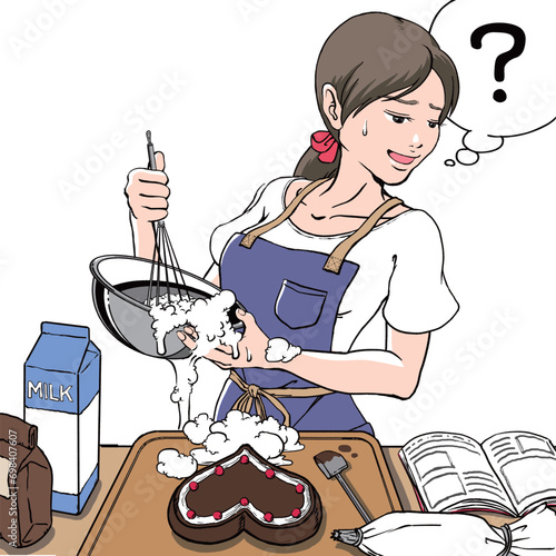 バレンタインデーのチョコを手作りするも失敗する若い女性