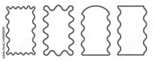 Y2k squiggle frame. Zigzag wavy border for story. Rectangle serrated retro groovy shapes set. Cute funky geometric posters for modern design. Vector aesthetic elements.