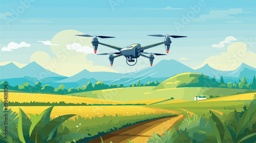  drone technology applications agriculture farms fantasy concept illustration. Vector illustration 
