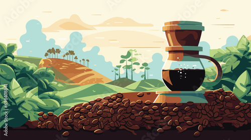  aromatic elixirs unveiled coffee beans journey from plantation cup. Vector illustration 