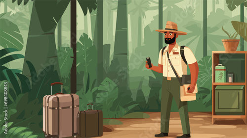  handsome guy against forest fantasy concept illustration . Vector illustration 