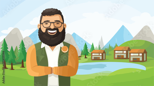  handsome guy against forest fantasy concept illustration . Vector illustration 