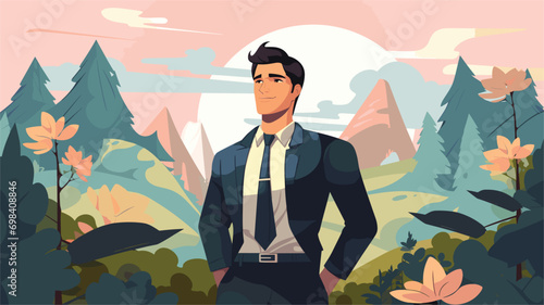  handsome guy against forest fantasy concept illustration . Vector illustration 