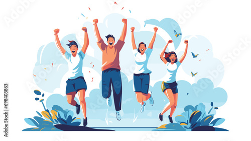 ecstatic friends celebrating sports victory fantasy concept illustration. Vector illustration 