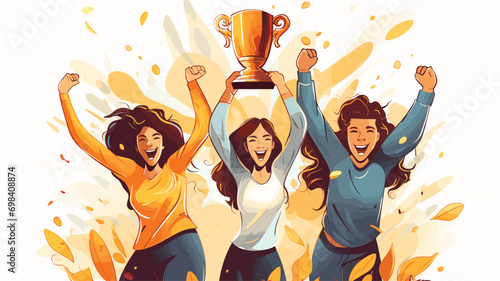  ecstatic friends celebrating sports victory fantasy concept illustration. Vector illustration 