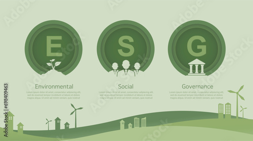 ESG concept of environmental, social and governance. in sustainable and ethical business on the Network connection on a green background. Green Vector illustration
