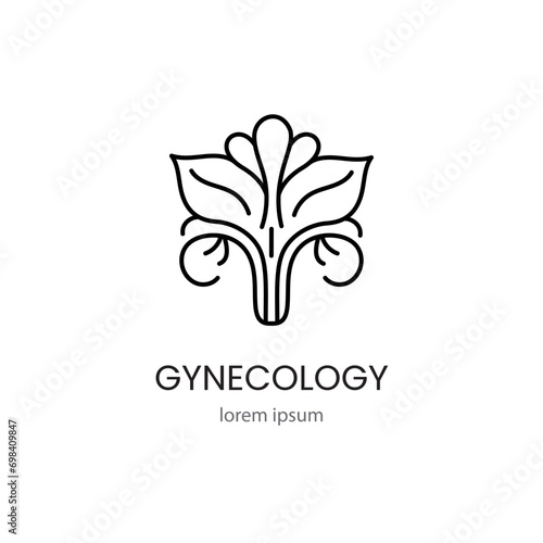 Logo gynecology flower in the shape of the female reproductive system for women health medical centers