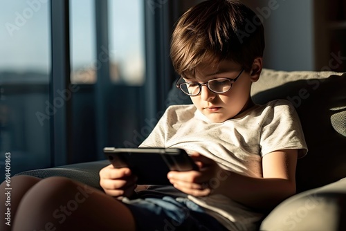 Boy playing video game games console