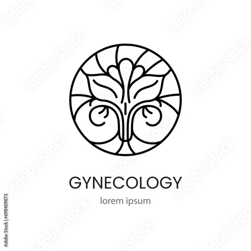 Logo gynecology flower in the shape of the female reproductive system for women health medical centers