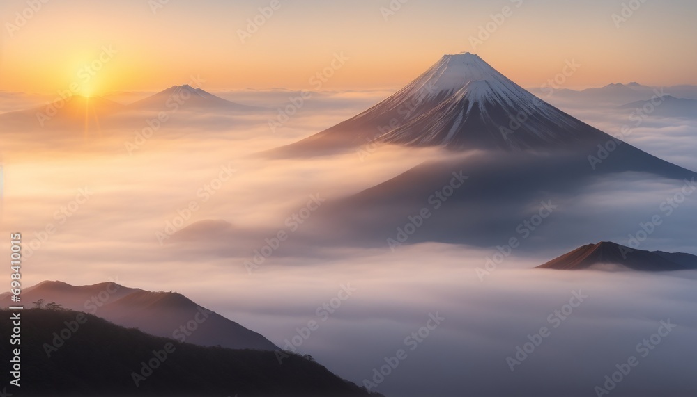 sunset Fuji  in the mountains