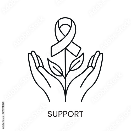 Solidarity and home care and support for cancer patients cancer malignant disease vector line icon