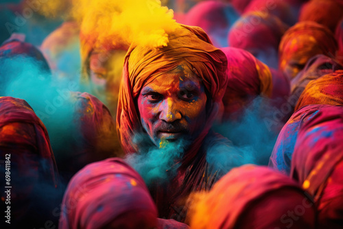 Indian people playing colors on Holi festival