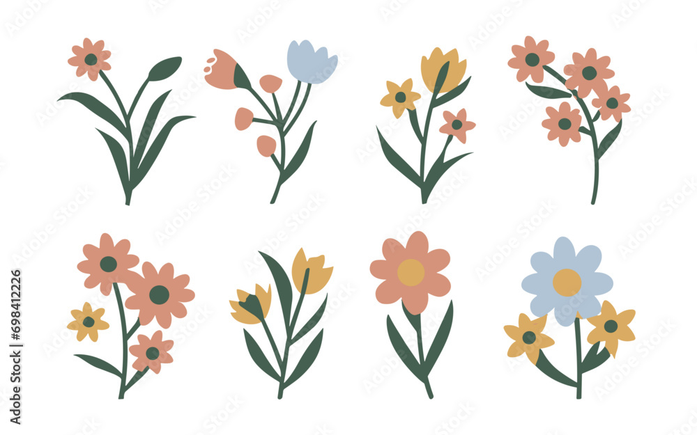 Abstract wildflowers vector clipart. Spring illustration. Abstract wildflowers vector clipart. Spring illustration.