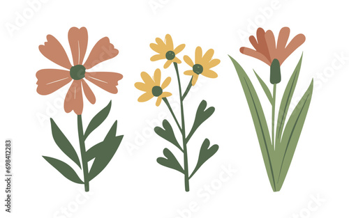 Abstract wildflowers vector clipart. Spring illustration. © TasaDigital