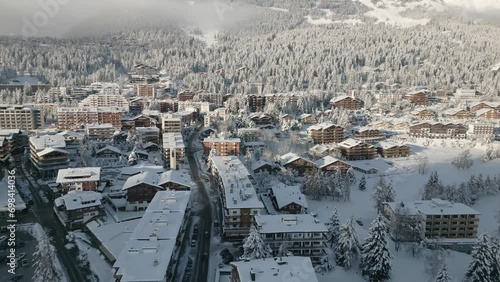 Crans Montana in Switzerland. Winter landscape in the Swiss ski resort photo