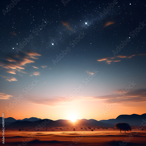 sunset in the night summer starry sky against the background of nature