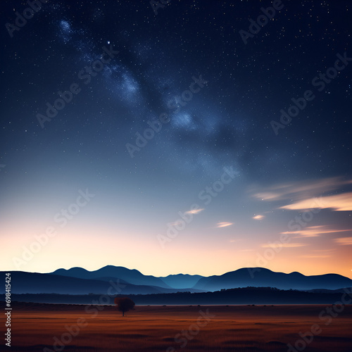 sunset in the night summer starry sky against the background of nature © Elen