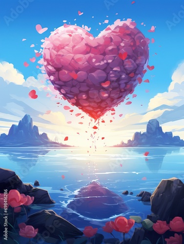 On a mysterious island that only appears every Valentine's Day, your character finds a special flower that can make dreams of love come true - generative ai