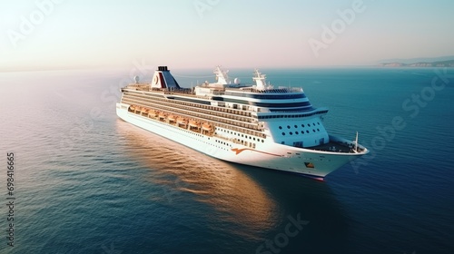 Aerial view large cruise ship at sea. Passenger cruise ship vessel