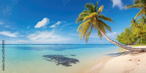 Scenic Coral Beach With Palm Tree, Palm tree On Coral Beach © Tirtonirmolo