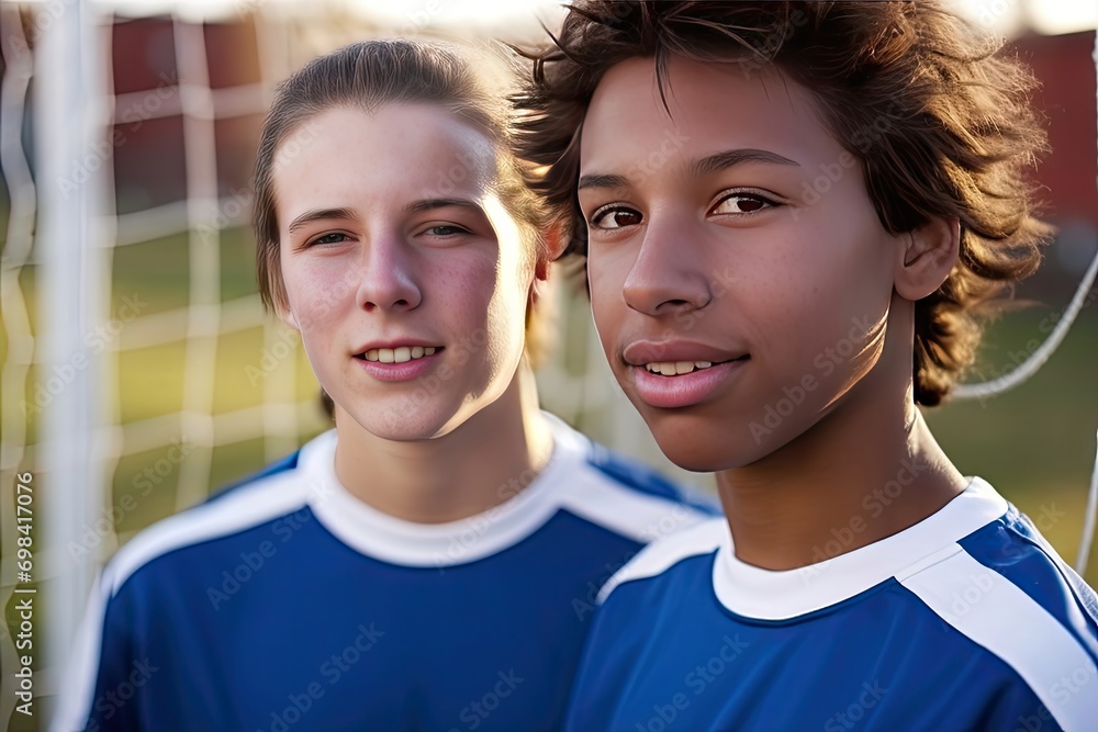 Portrait two teenage soccer players Portrait two teenage soccer players