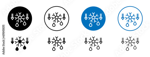 Defrost vector icon set. Fridge quick auto defrost vector illustration. Antifreeze system sign in black and blue color. photo