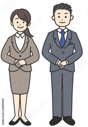 スーツ姿で立つ男女のイラスト