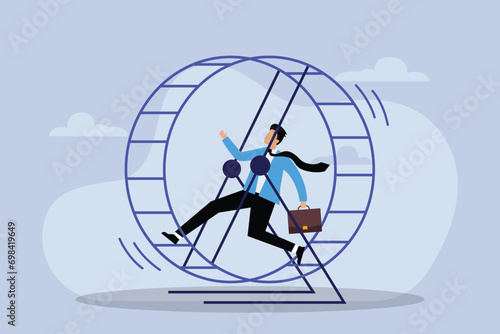 Businessman in hamster wheel 2d flat vector illustration