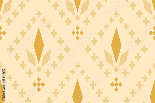 Yellow vintages cross stitch traditional ethnic pattern paisley flower Ikat background abstract Aztec African Indonesian Indian seamless pattern for fabric print cloth dress carpet curtains and sarong
