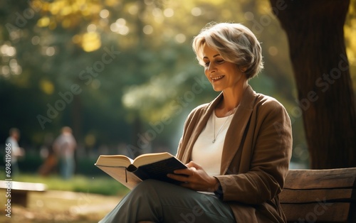 Woman Reading Book in Peaceful Park