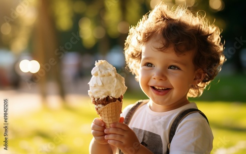 Toddler Eagerly Trying Ice Cream for the First Time