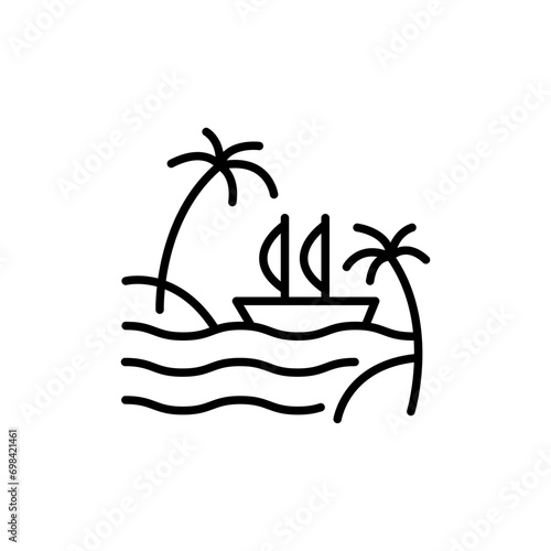 Tropical island outline icons, landscape minimalist vector illustration ,simple transparent graphic element .Isolated on white background