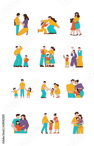 Simple Happy Family Illustration Design Set
