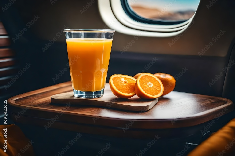 Orange juice drink in airplane meal