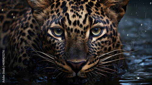 Close Up Portrait of a Leopard in the River Water