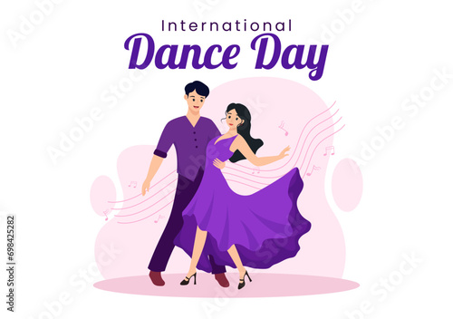 International Dance Day Vector Illustration on 29 April with Professional Dancing Performing Couple or Single at Stage in Flat Cartoon Background