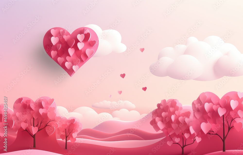 valentine day background with paper heart and cloud ornament
