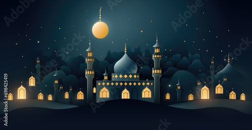 Ramadan kareem mosque in the night background