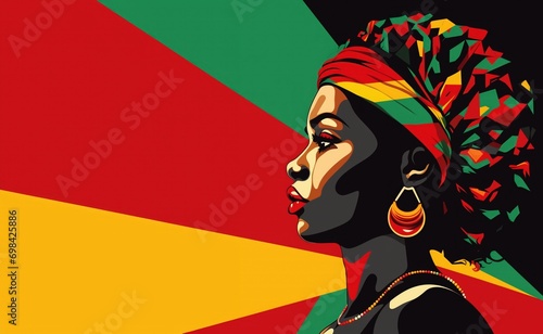 Abstract black women with black history month red, green and yellow colors background