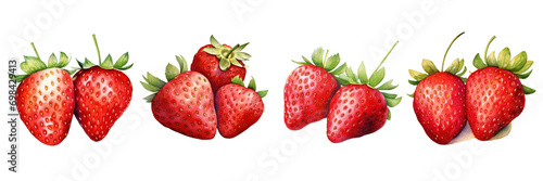 Set of Watercolor Strawberries isolated on a transparent background